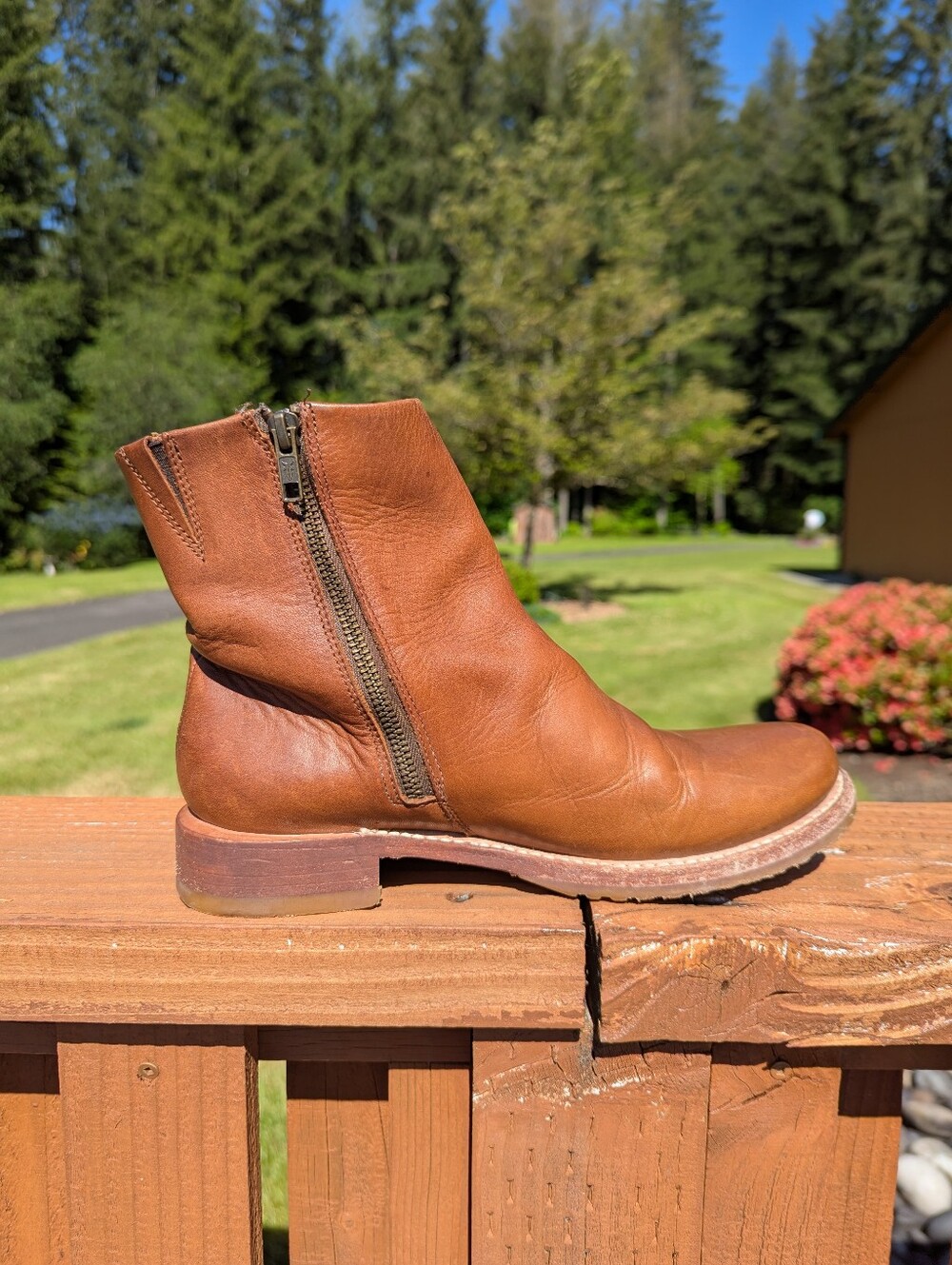 Frye Veronica Inside Zip Caramel 9B Leather Boots Biker - Picture 7 of 10